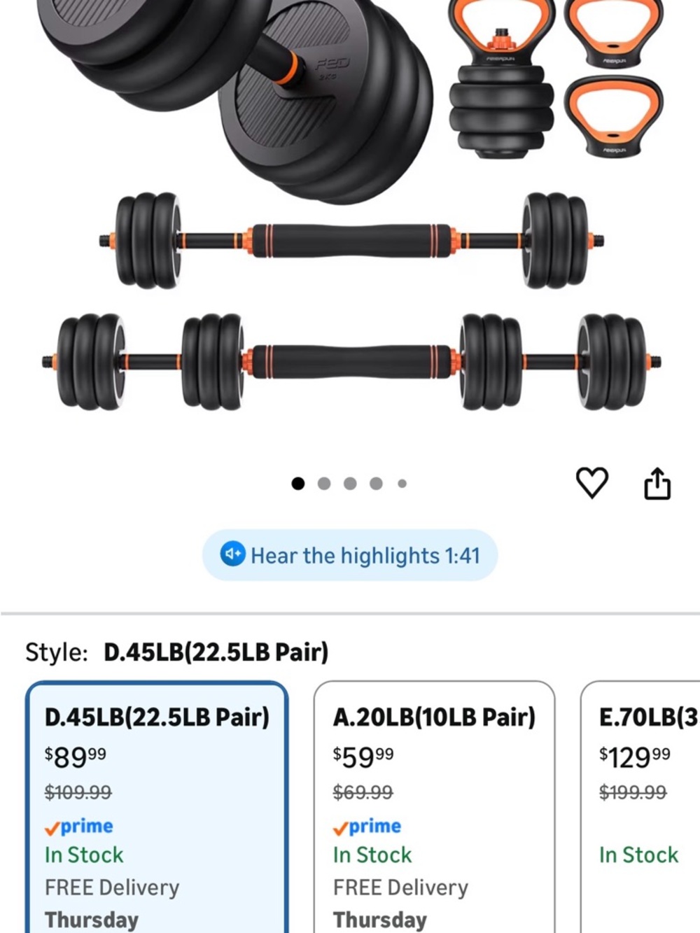 Adjustable Dumbbell & Kettlebell Set - Black with Orange Accents